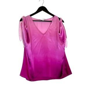 ZOA New York Pink Ombre Cold Shoulder Satin Top Blouse Medium